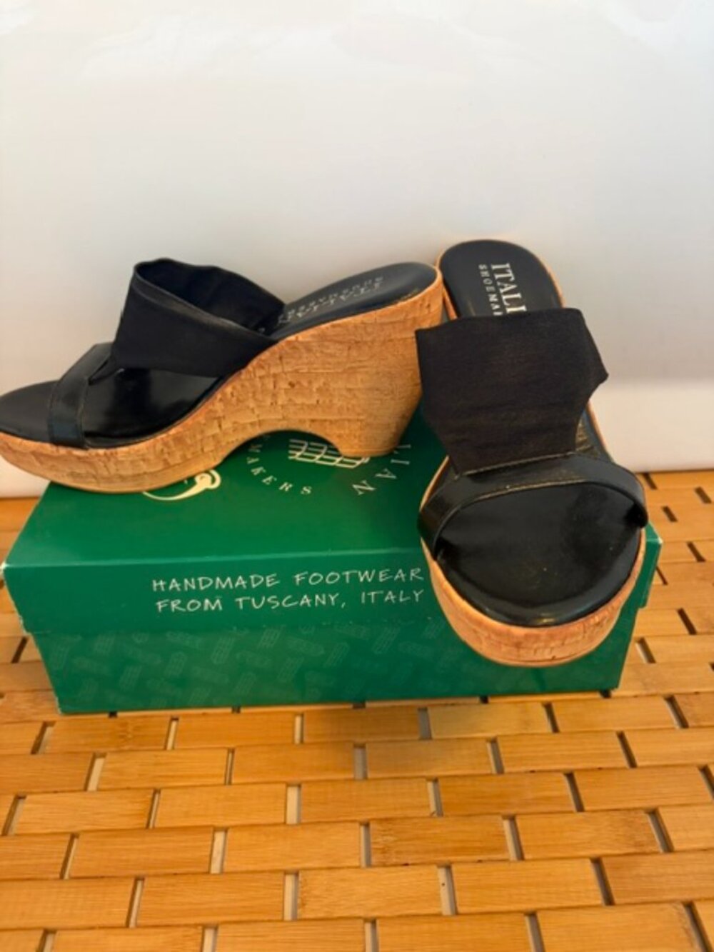 Italian Shoemakers Black w/ cork wedge heel 7.5
